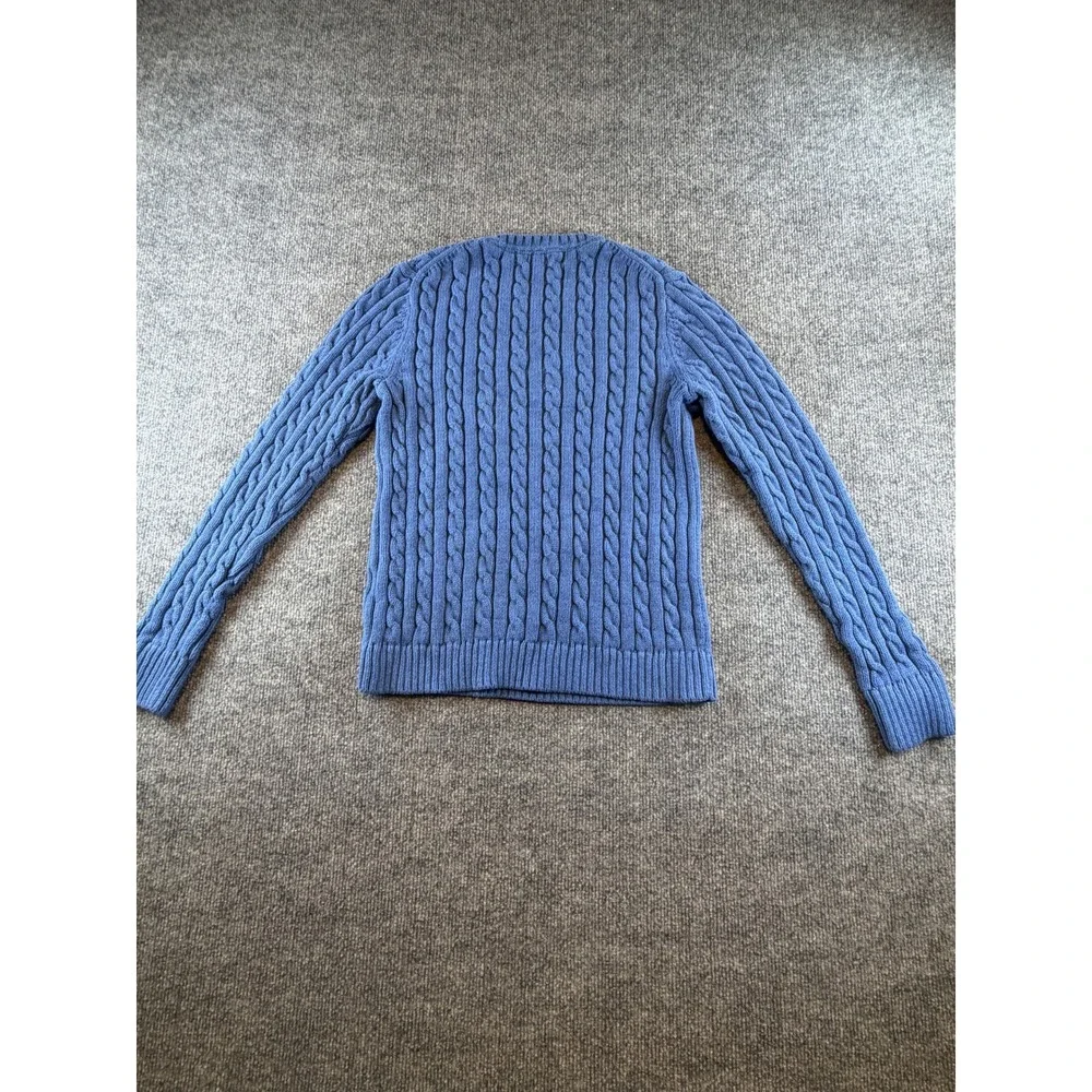 LL Bean Womens Blue Cable Knit Crewneck Sweater Size Small Regular Cotton